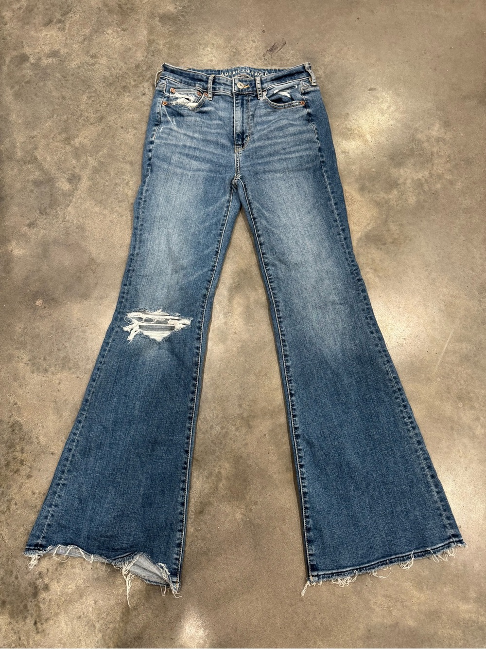 American Eagle Outfitters Distressed Medium Blue Flare Jeans